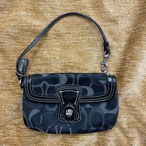 Coach signature, black and gray with silver accents wristlet